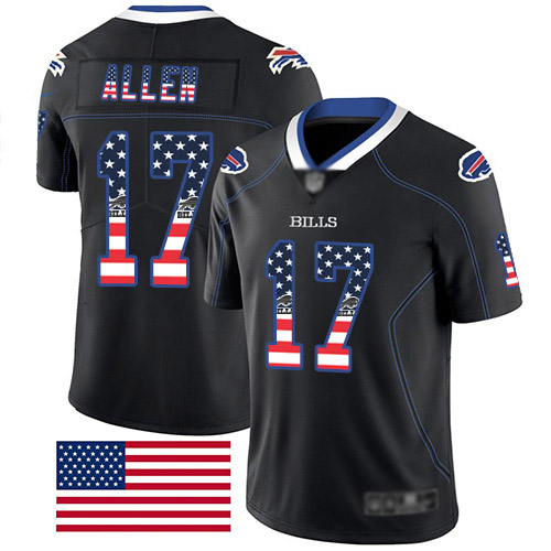 Men Buffalo Bills #17 Josh Allen Limited Black Rush USA Flag NFL Jersey